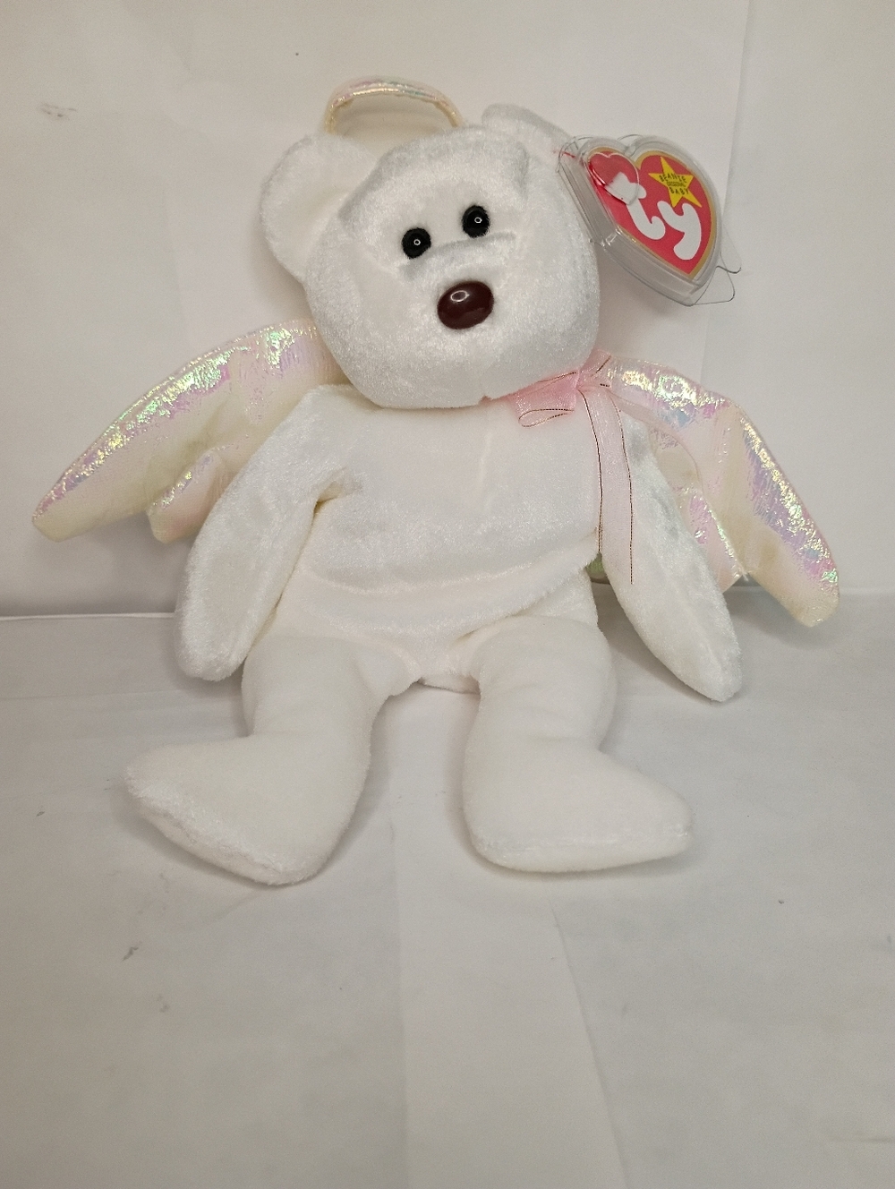 TY Beanie Baby White Angel Bear Plush - Iridescent Wings
